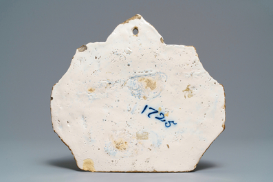 A Dutch Delft blue and white plaque, dated 1725