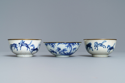 Six Chinese blue and white 'Bleu de Hue' Vietnamese market bowls and dishes, 19th C.