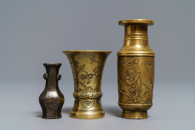 Three small Chinese bronze vases, Song and Qing