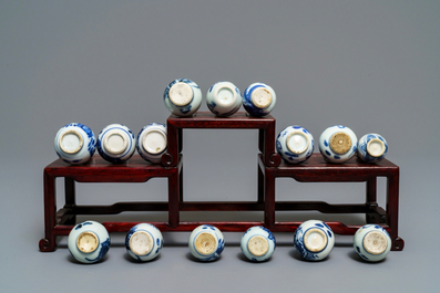 Fifteen Chinese blue and white miniature vases, Kangxi