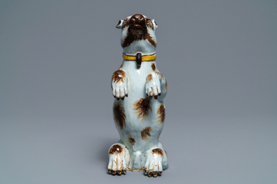 A polychrome Dutch Delft model of a bear, 18th C.