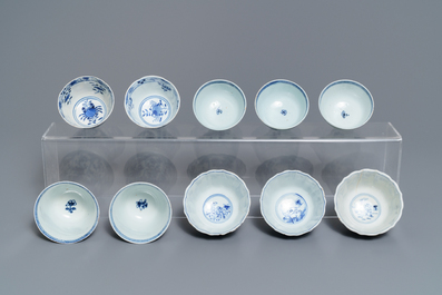 Ten Chinese blue and white cups and saucers, 18/19th C.