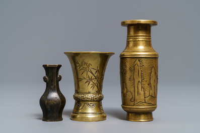 Three small Chinese bronze vases, Song and Qing