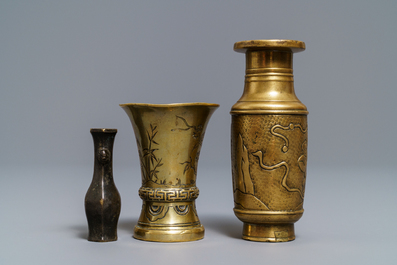 Three small Chinese bronze vases, Song and Qing