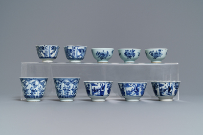 Tien Chinese blauw-witte koppen en schotels, 18/19e eeuw