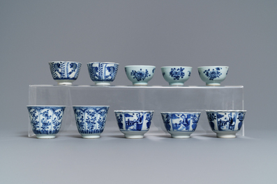 Ten Chinese blue and white cups and saucers, 18/19th C.