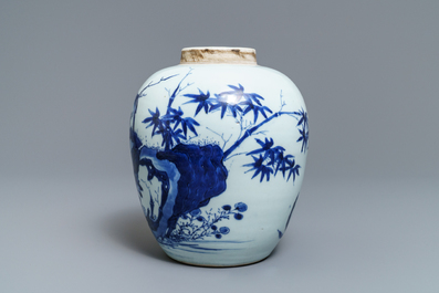 Een Chinese blauw-witte pot met vogels bij bloesems, Transitie periode