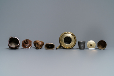 A varied collection of Chinese and Asian metalware, incl. paktong, silver and gilt bronze, 17th C. and later