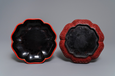 A Chinese cinnabar lacquer box and cover with figures in a landscape, 19th C.
