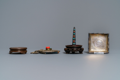 A varied collection of Chinese and Asian metalware, incl. paktong, silver and gilt bronze, 17th C. and later