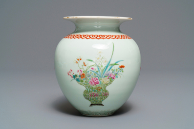 A Chinese famille rose vase with flower vases, Qianlong mark, Republic