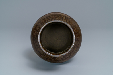 A Chinese inlaid bronze 'hu' vase, 19th C.
