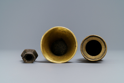 Three small Chinese bronze vases, Song and Qing