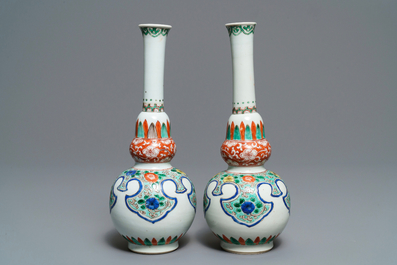 A pair of Chinese famille verte double gourd vases, Kangxi