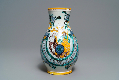 A Habaner pottery 'Holy Trinity' jug, Slovakia, dated 1820