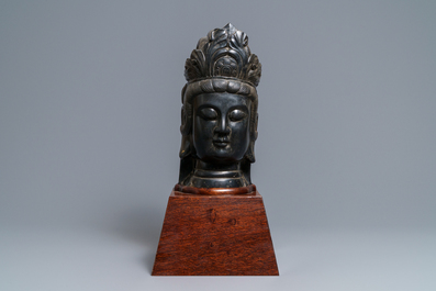 A Chinese carved stone head of Guanyin, prob. Ming