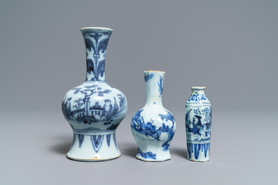 Five Dutch Delft blue and white chinoiserie vases, late 17th C.