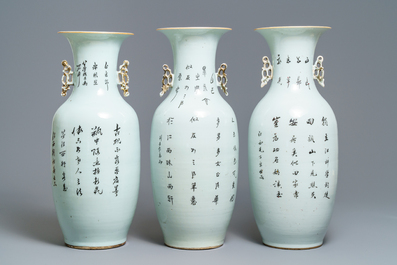 Trois vases en porcelaine de Chine famille rose, 19/20&egrave;me