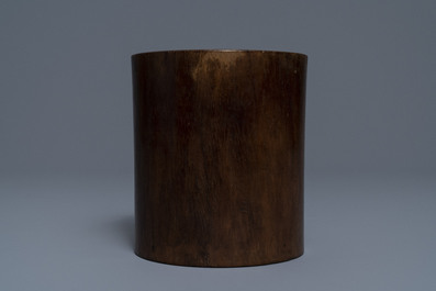 A Chinese huanghuali wood brush pot, 18/19th C.