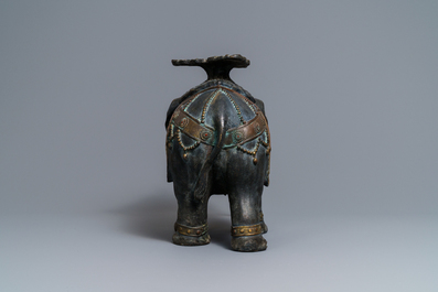 A large Japanese inlaid bronze model of an elephant, Japan, 19th C.