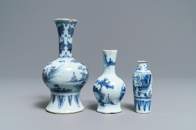 Five Dutch Delft blue and white chinoiserie vases, late 17th C.