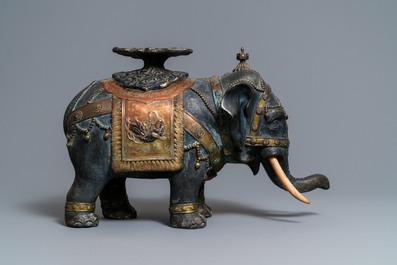 A large Japanese inlaid bronze model of an elephant, Japan, 19th C.