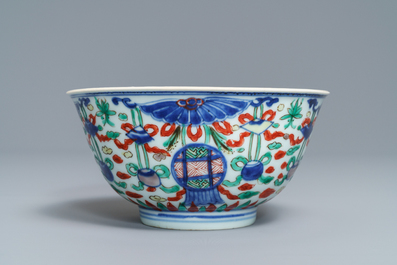 A Chinese wucai 'Buddhist' emblems bowl, Shunzhi, Transitional period
