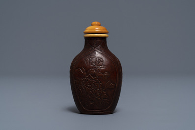 A Chinese dried gourd &lsquo;butterfly, peony and lotus&rsquo; snuff bottle, Qianlong mark, 19th C.