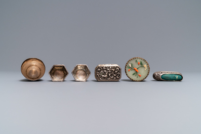 Een collectie divers Chinees zilver, w.o. met jade inlegwerk, 19/20e eeuw