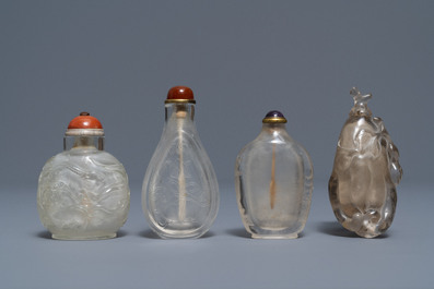 Four Chinese smokey quartz and rock crystal snuff bottles, 18/19th C.