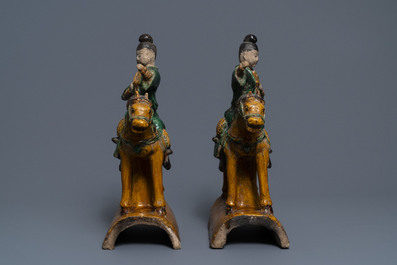 A pair of Chinese sancai-glazed roof tiles, Ming