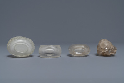 Four Chinese smokey quartz and rock crystal snuff bottles, 18/19th C.