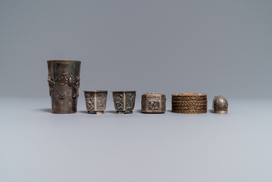 A varied collection of Chinese silver, some with jade mounts, 19/20th C.