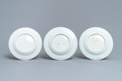 Nine Chinese grisaille and Imari-style plates, Yongzheng/Qianlong