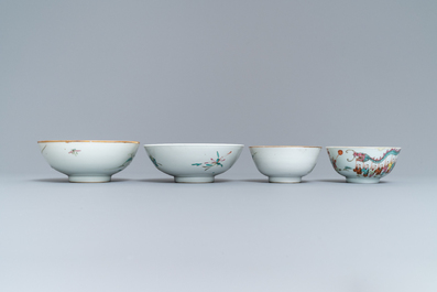 Six bols en porcelaine de Chine famille rose et verte, 19/20&egrave;me