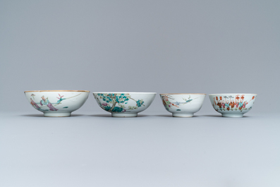 Six various Chinese famille rose and verte bowls, 19/20th C.