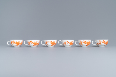 Twelve Meissen porcelain 'Indian Red' cups and saucers, 18/19th C.