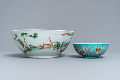 Six various Chinese famille rose and verte bowls, 19/20th C.