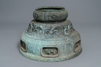 A monumental Japanese bronze temple censer, Momoyama or Edo, 16/17th C.