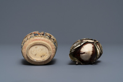 Two Chinese polychrome ivory snuff bottles, 19th C.