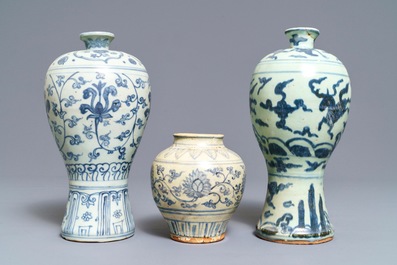 Three Chinese blue and white vases, Ming