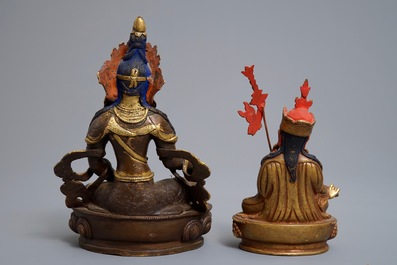 Five Sino-Tibetan gilt bronze Buddha figures, 19/20th C.