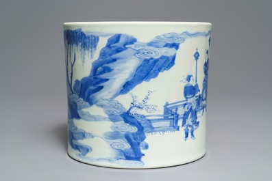Een grote Chinese blauw-witte penselenbeker, bitong, Transitie periode