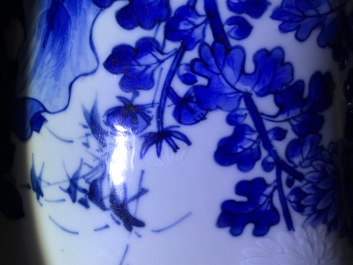 Een Chinese blauw-witte 'bianco sopra bianco' yenyen vaas met vogels bij bloesems, Kangxi