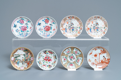 Une collection de tasses et soucoupes en porcelaine de Chine famille rose, Yongzheng/Qianlong