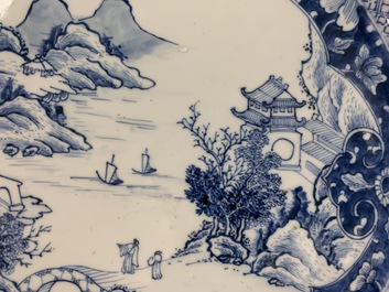 A Chinese blue and white 'river landscape' basin, Qianlong