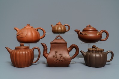 Six Chinese Yixing stoneware teapots and covers, 19th C.