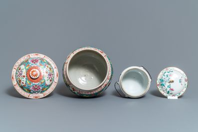 A collection of Chinese famille rose porcelain and a Yixing stoneware teapot, 18/19th C.