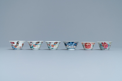 Six tasses et soucoupes en porcelaine de Chine famille rose et de style Imari, Yongzheng/Qianlong