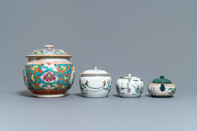 A collection of Chinese famille rose porcelain and a Yixing stoneware teapot, 18/19th C.